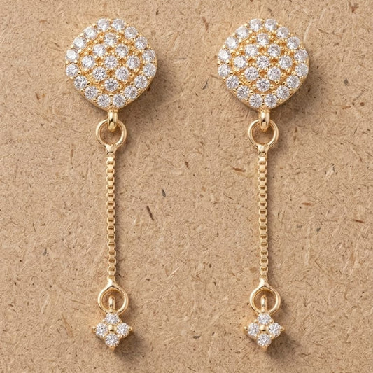 Premium AD Cushion Pavé Drop Earrings with Sleek Chain Detail