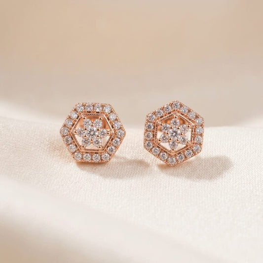 Hexagon Halo AD Stud Earrings