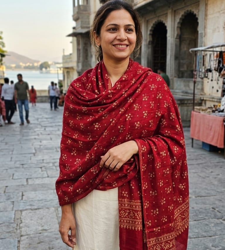 Mehroon Floral Printed Pure Cotton Stole & Dupatta – Lightweight Wrap