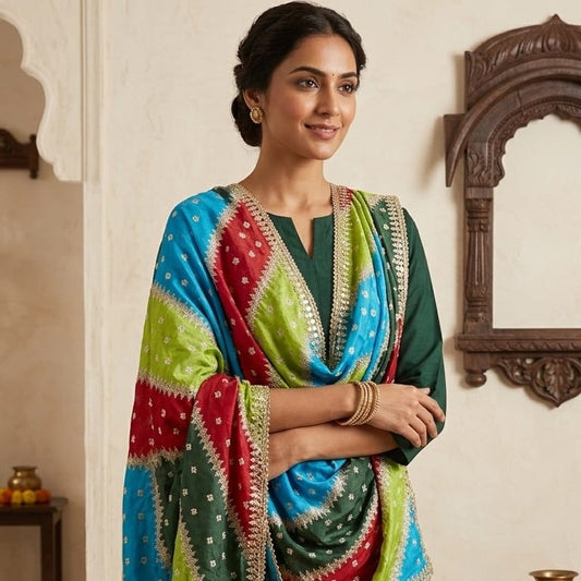 Multi-Color Bandhani Cotton Silk Dupatta (2.25m)