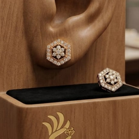 Hexagon Halo AD Stud Earrings